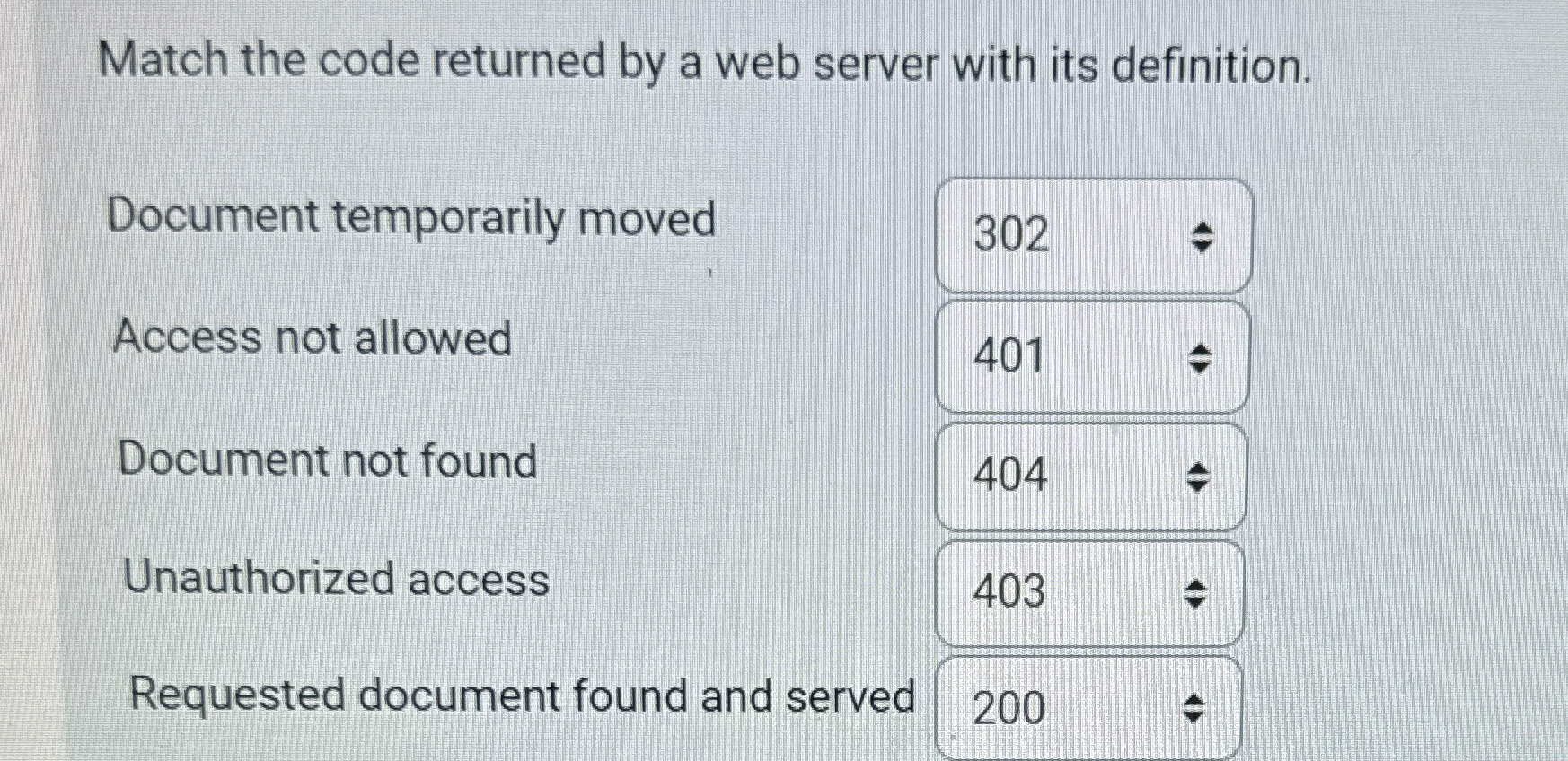 Match the code returned by a web server with its