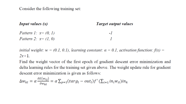 Consider the following training set: Input values