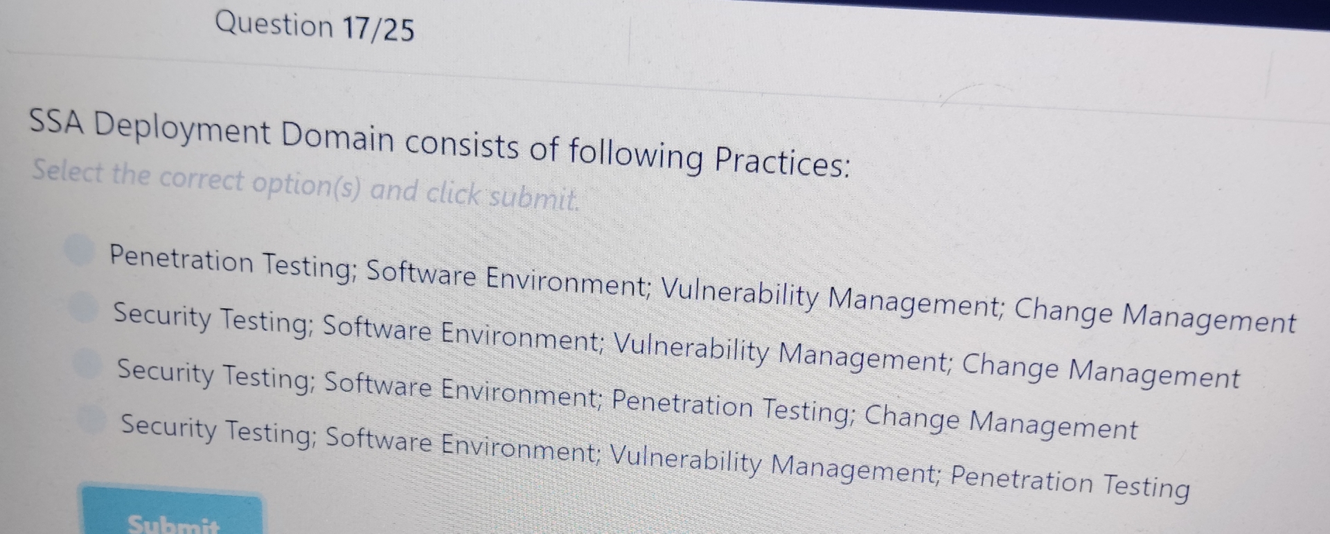 Question 1 7 / 2 5 SSA Deployment Domain consists
