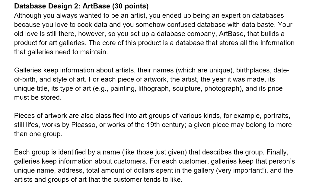 . Database Design 1: ProjectDB (20 points) A