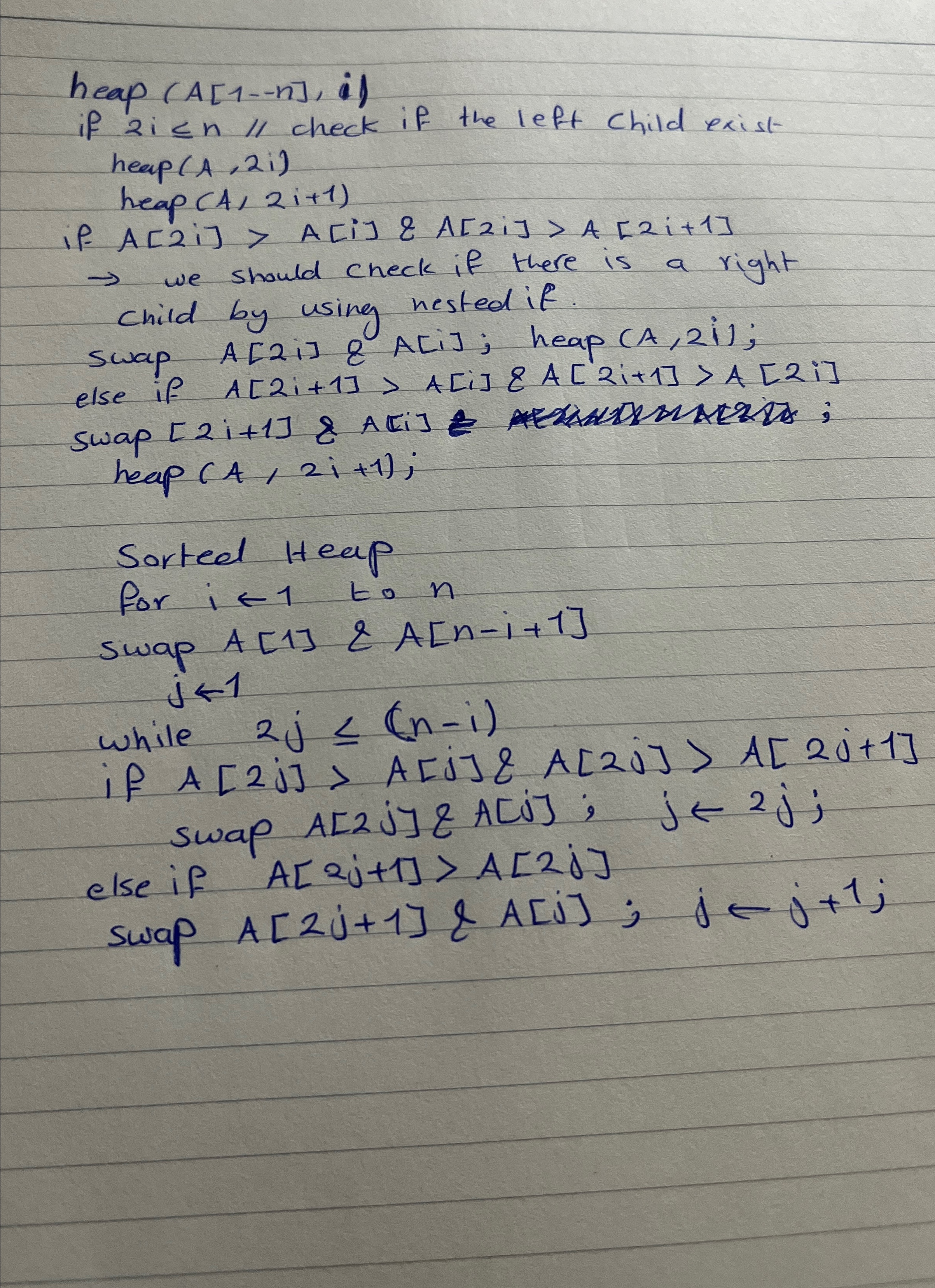 heap ( A [ 1 - - n ] , i ) if 2 i n check if the