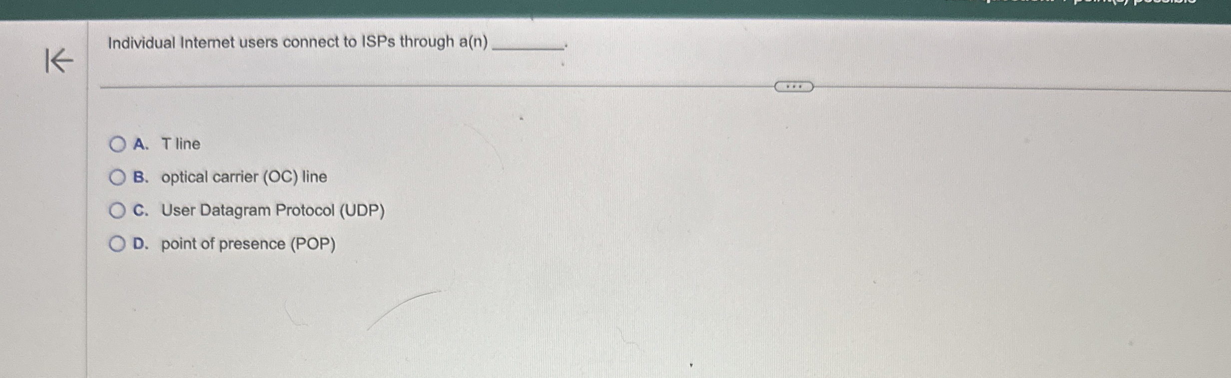 Individual Internet users connect to ISPs through