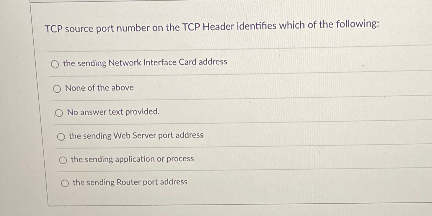 TCP source port number on the TCP Header