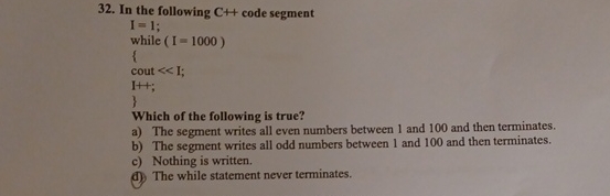 In the following C + + code segmentWhich of the