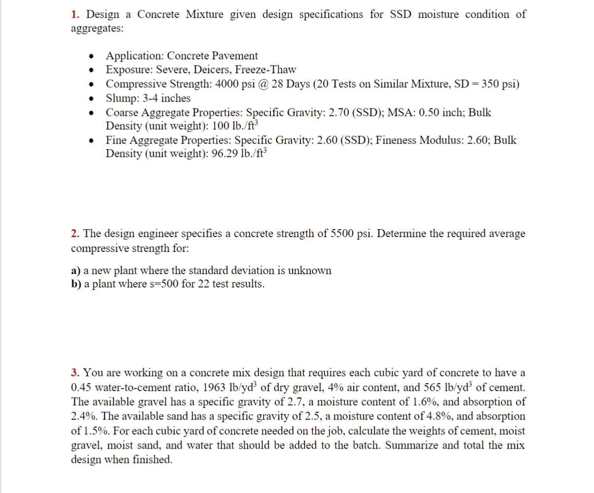 Design a Concrete Mixture given design