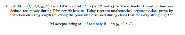 1. Let M = (0,2,8,90, F) be a DFA, and let 5* :