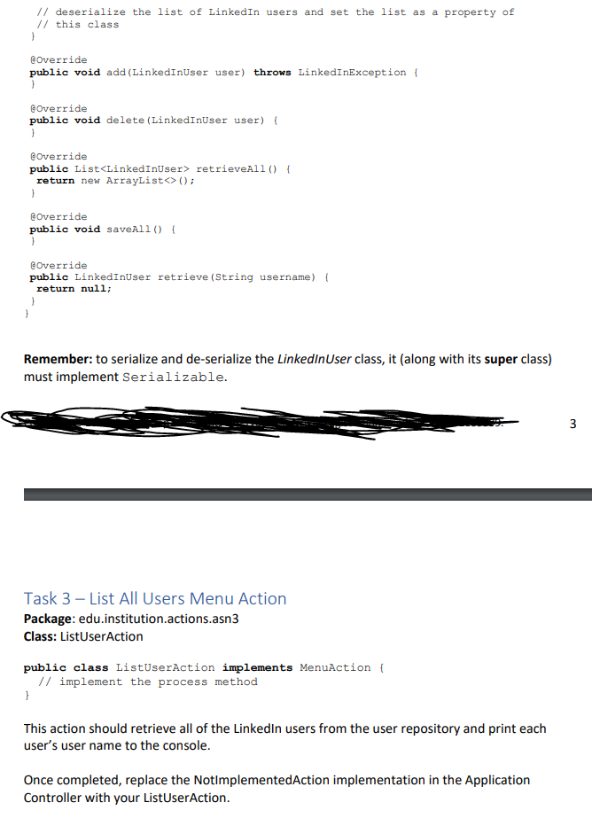 Please write in Java Task 3 is not needed, This