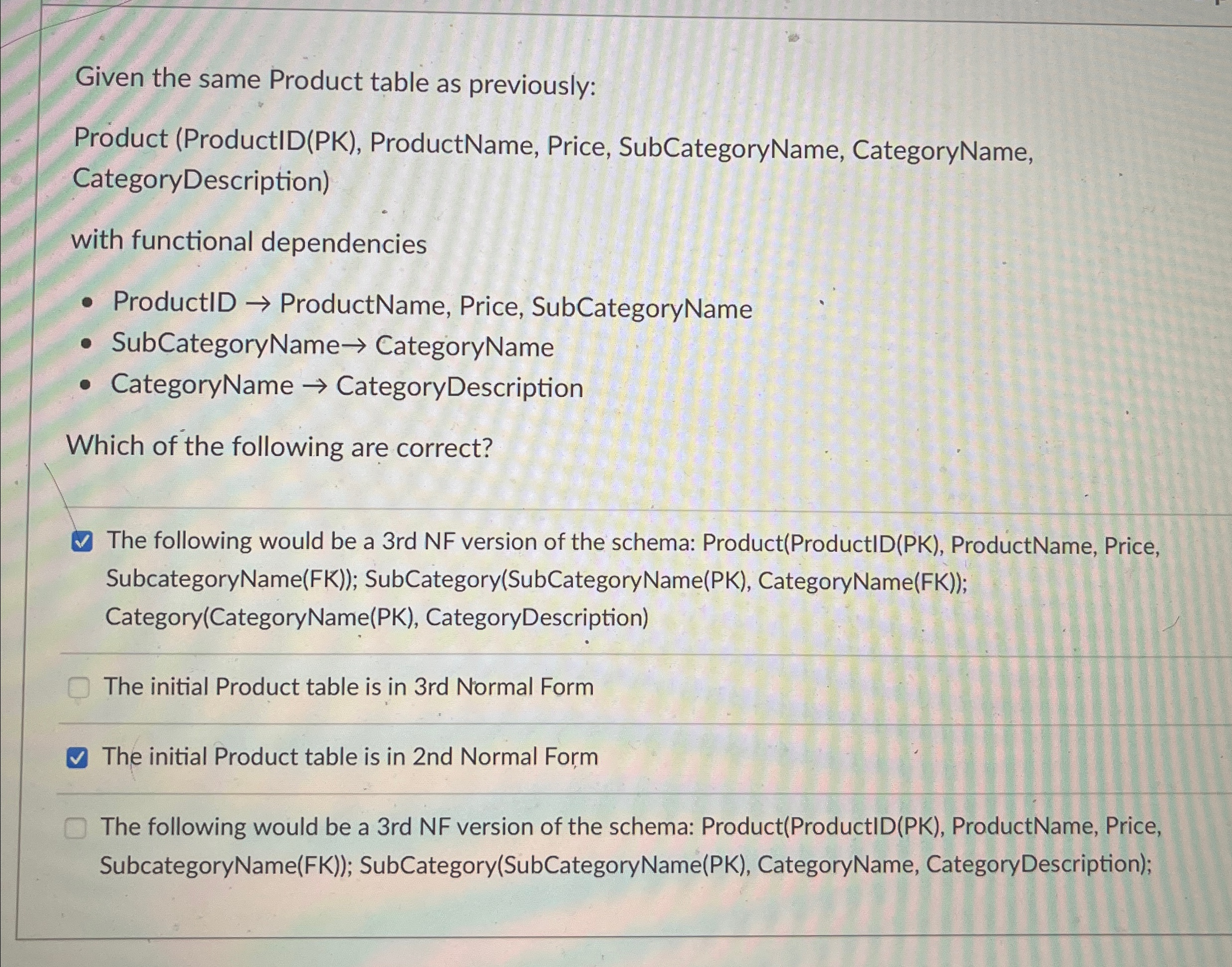 Given the same Product table as previously: