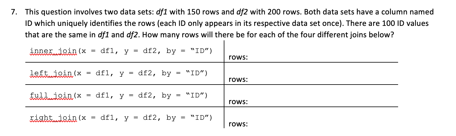 This question involves two data sets: d f 1 with
