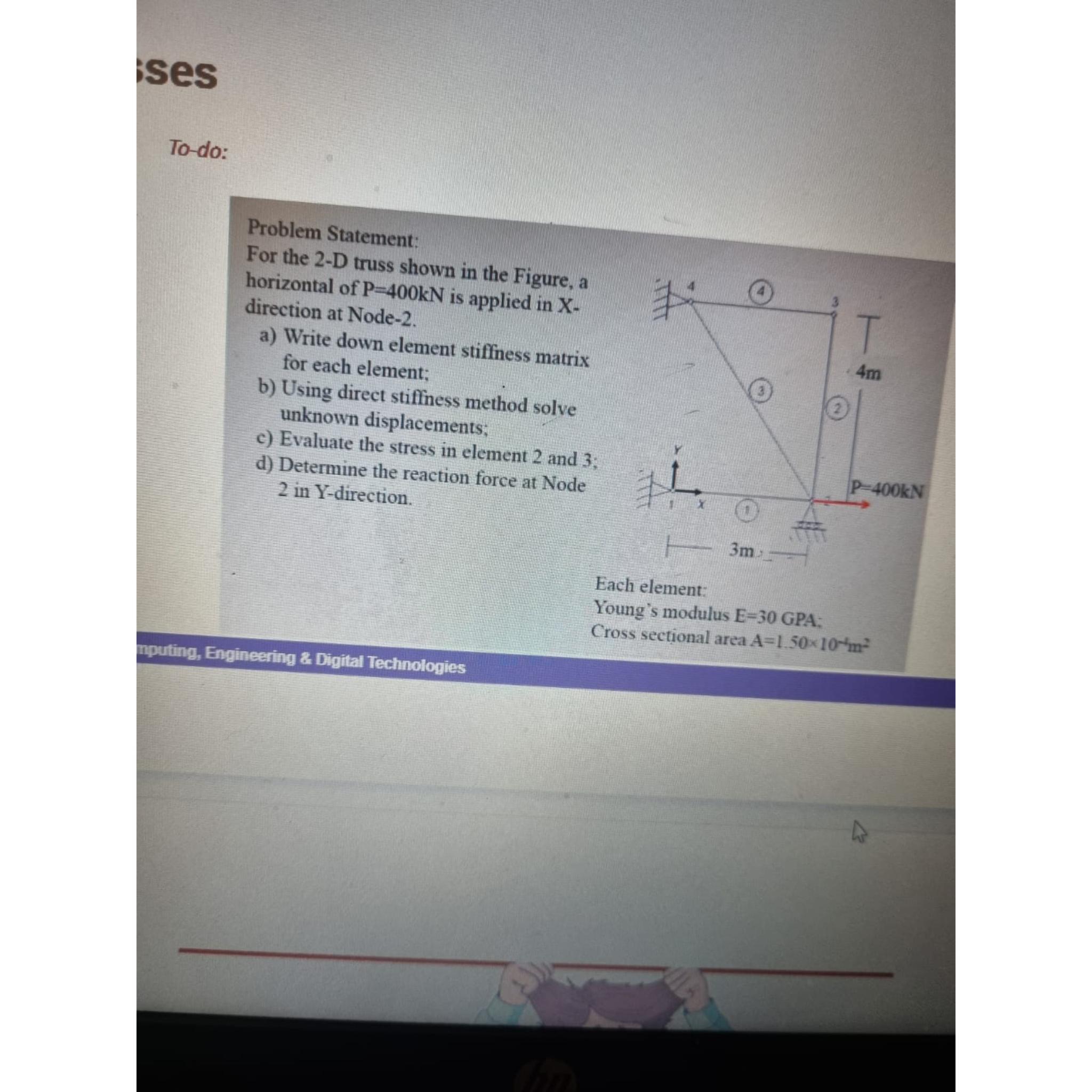 To - do: Problem Statement: For the 2 - D truss
