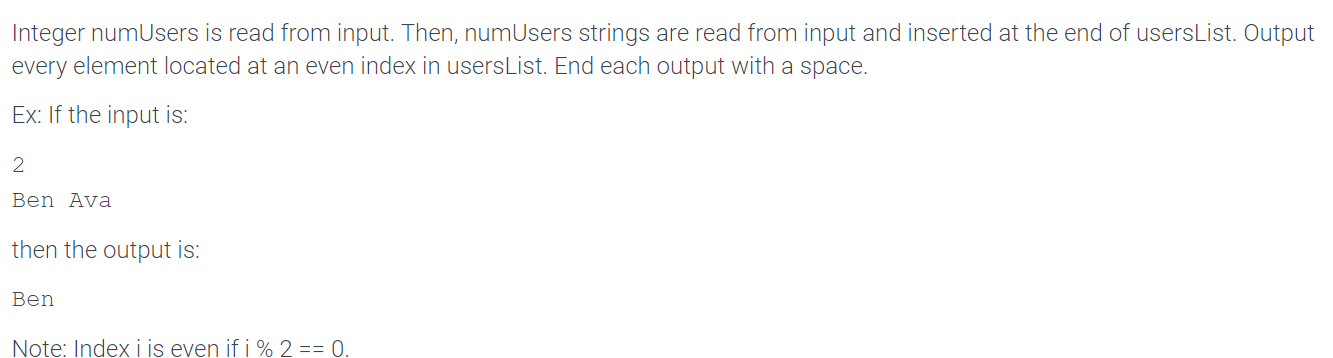 Integer numUsers is read from input. Then,
