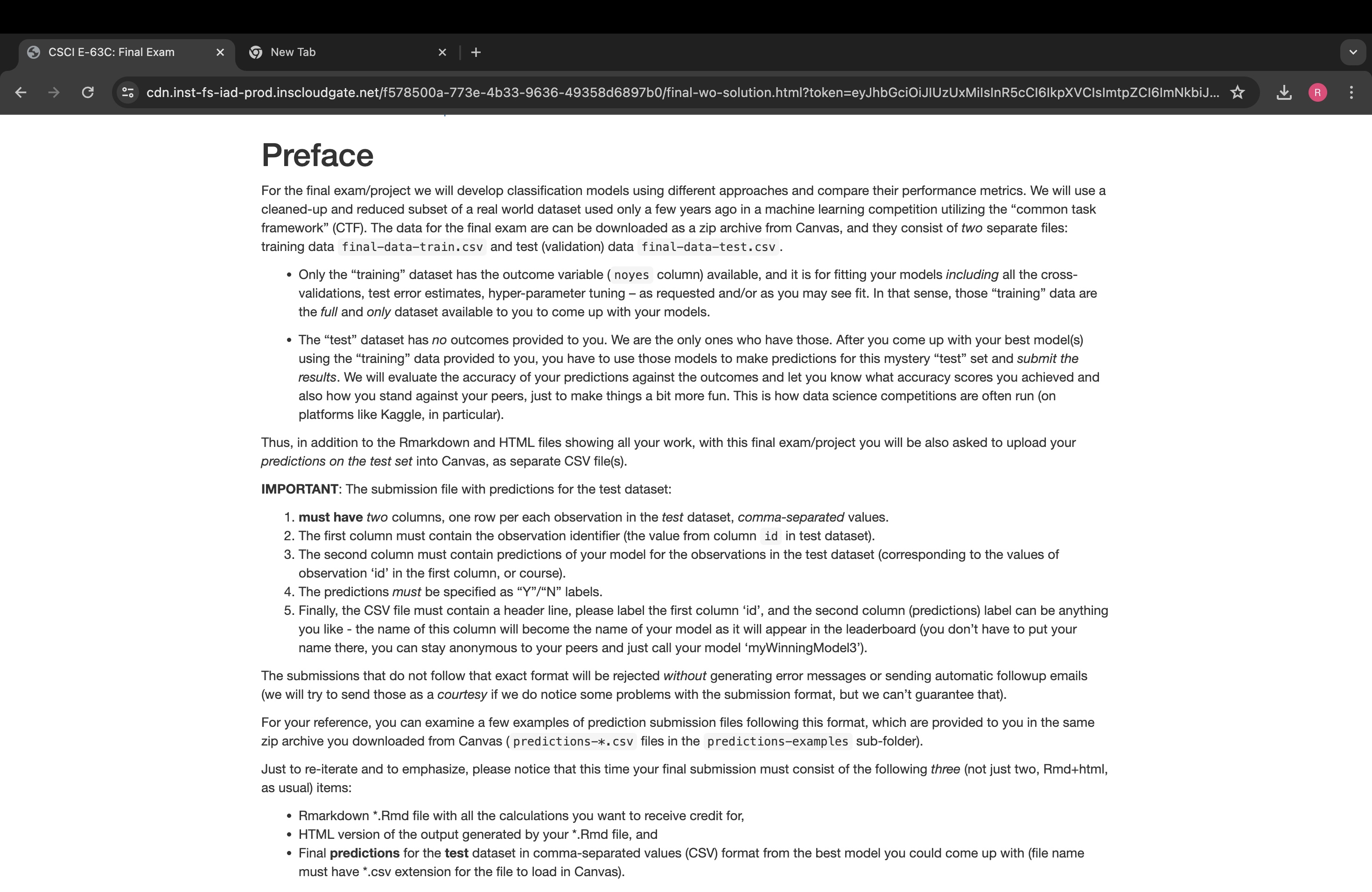 Preface For the final exam / project we will