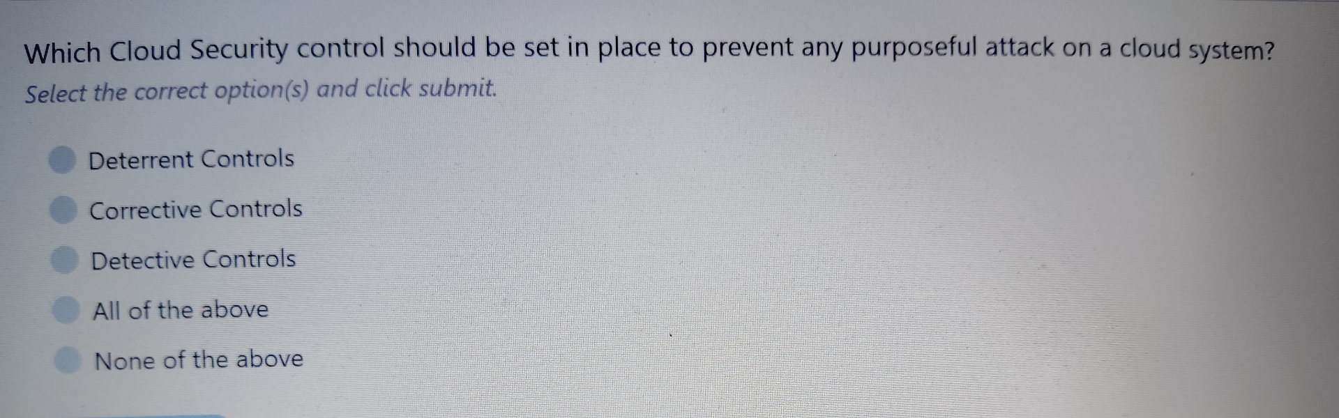 Which Cloud Security control should be set in