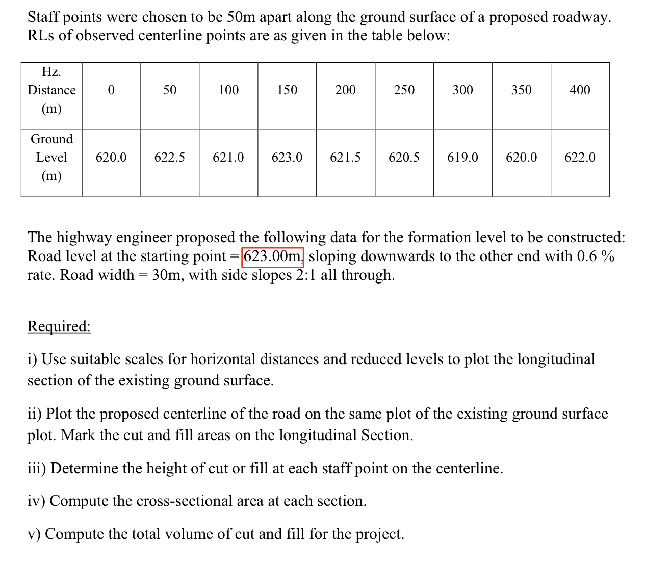 NOTE: The road level at the starting point = 6 2