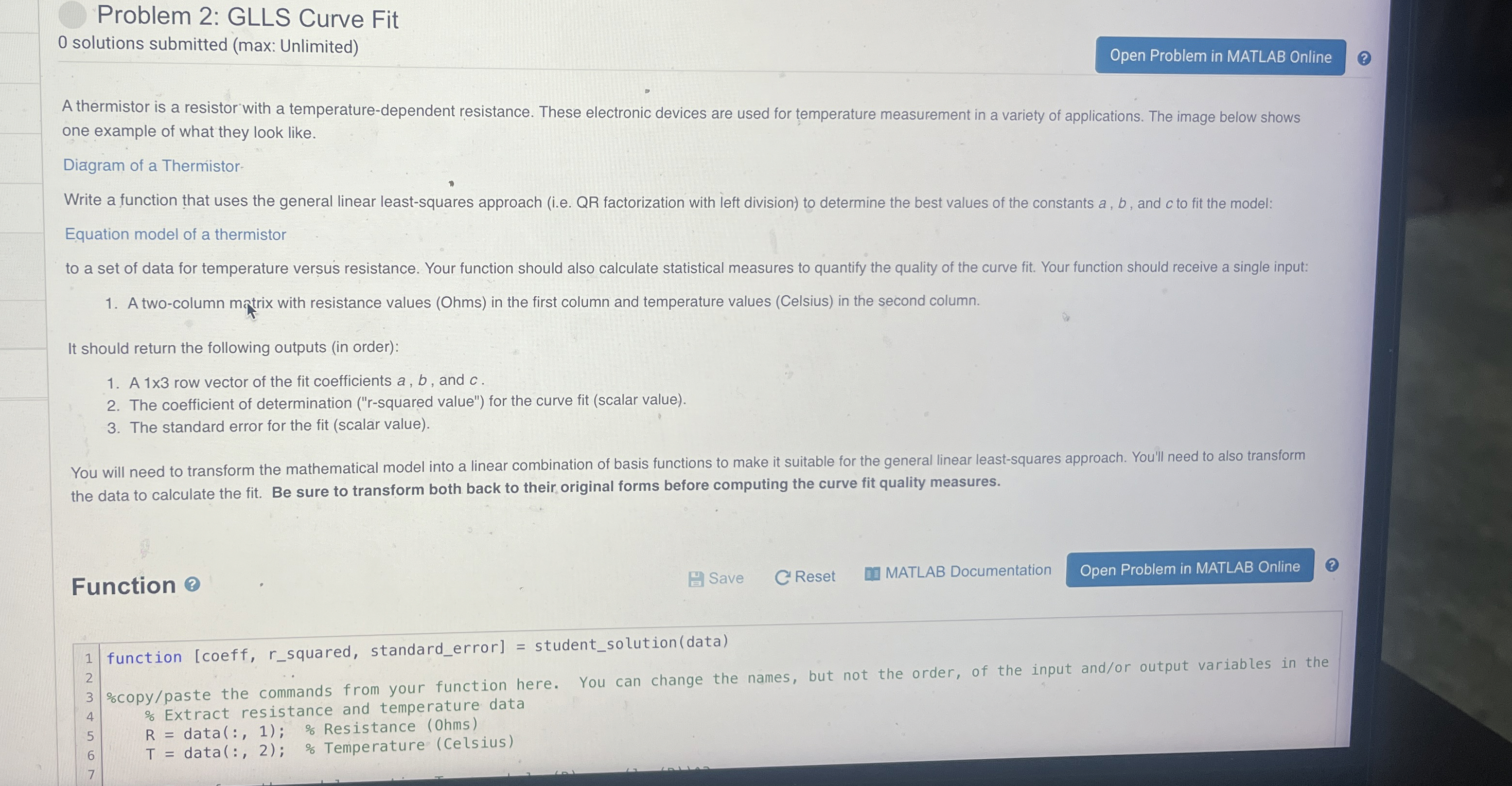 Problem 2 : GLLS Curve Fit 0 solutions submitted