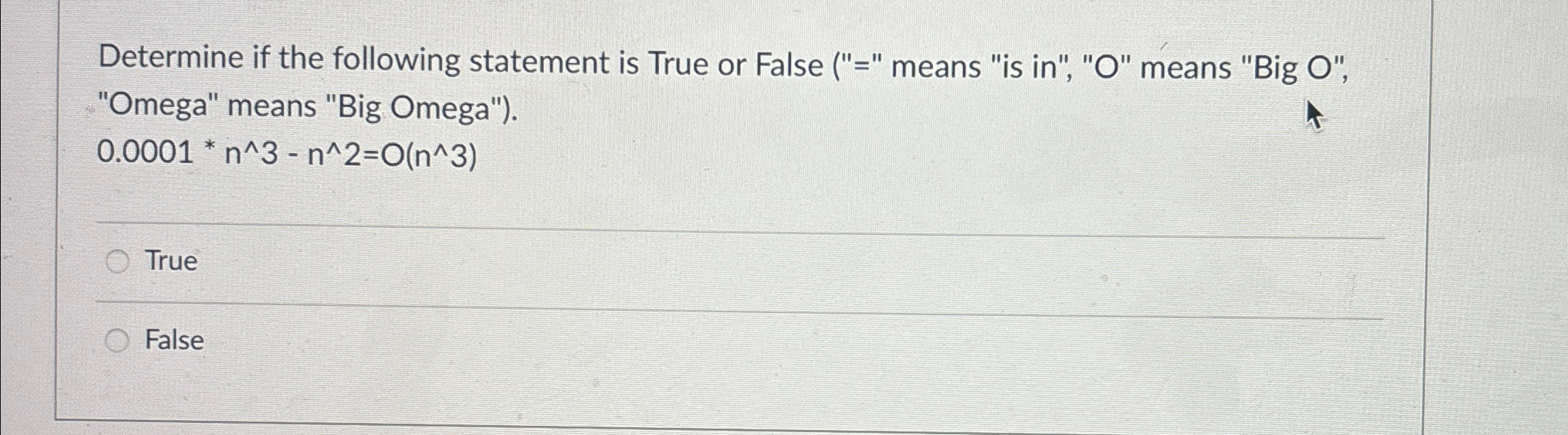 Determine if the following statement is True or