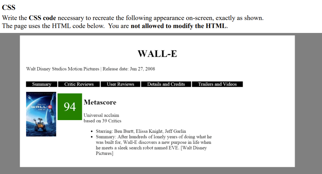 1) The menu items (Summary to Trailers and