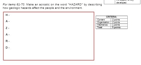 developed. For items 61-70. Make an acrostic on