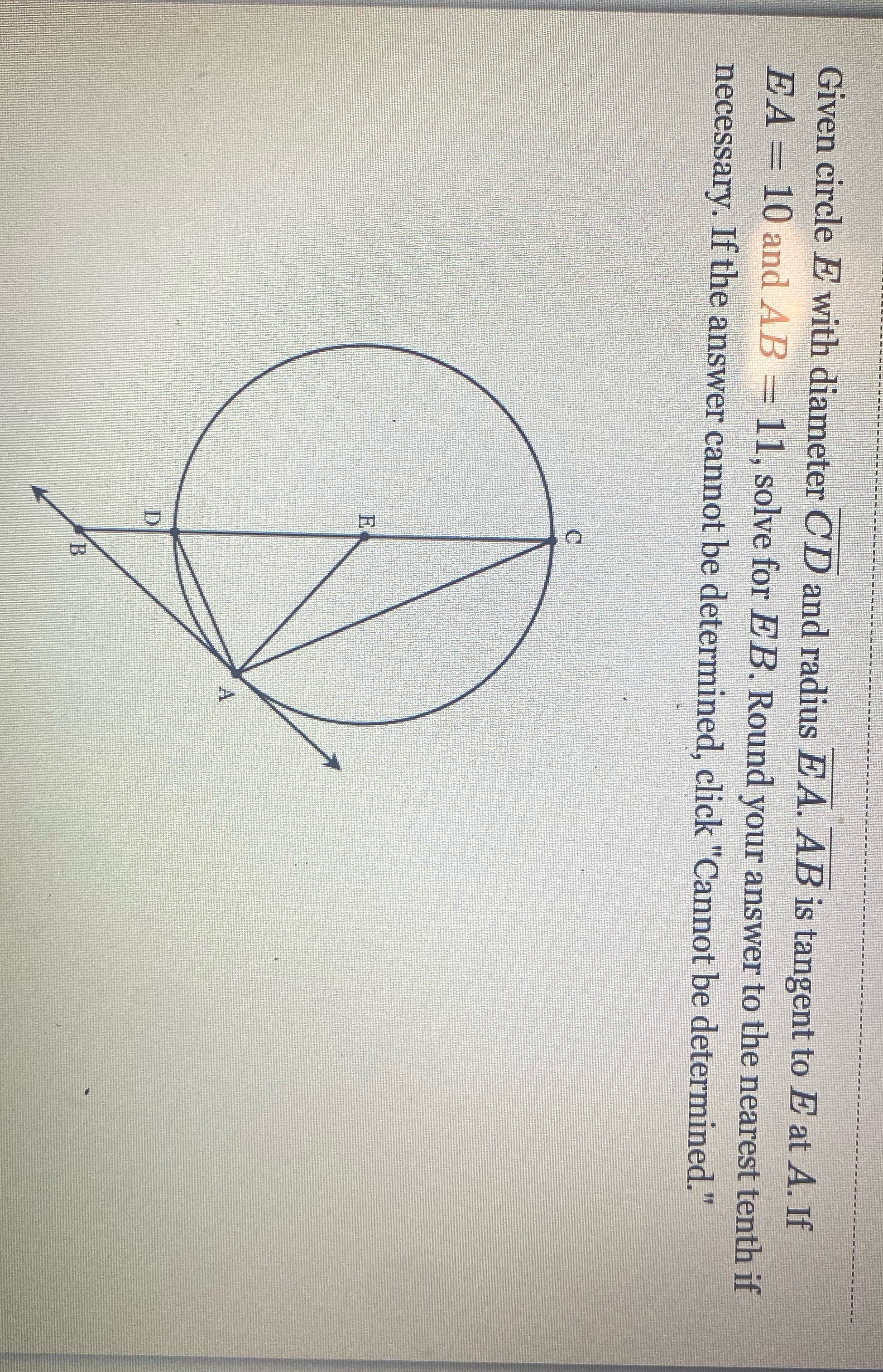 Given circle E with diameter C'D and radius