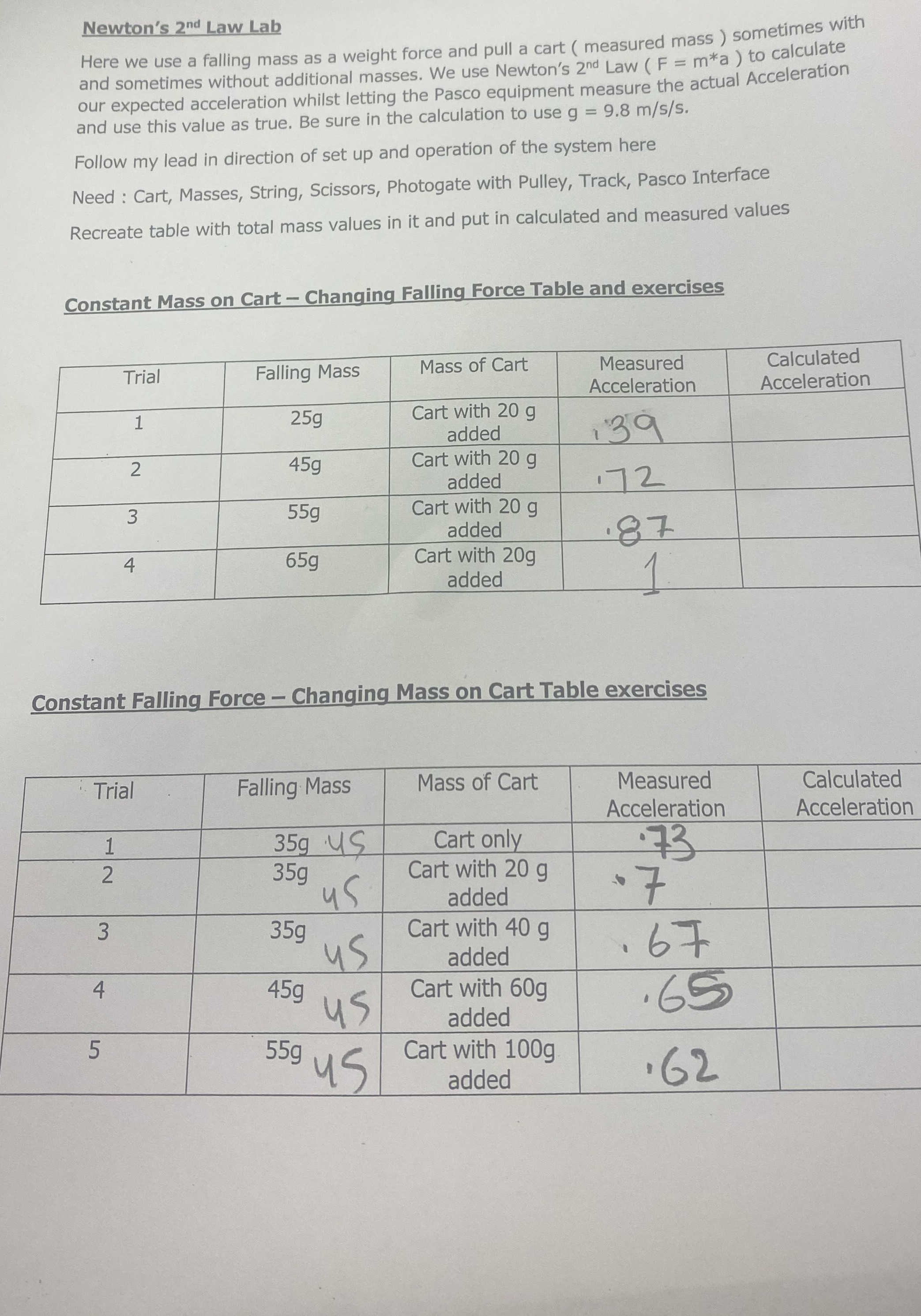 Calculate acceleration for both A=(mass:falling