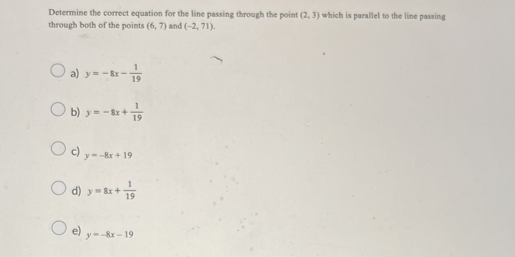 Determine the correct equation for the line
