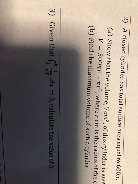 2) A closed cylinder has total surface area equal