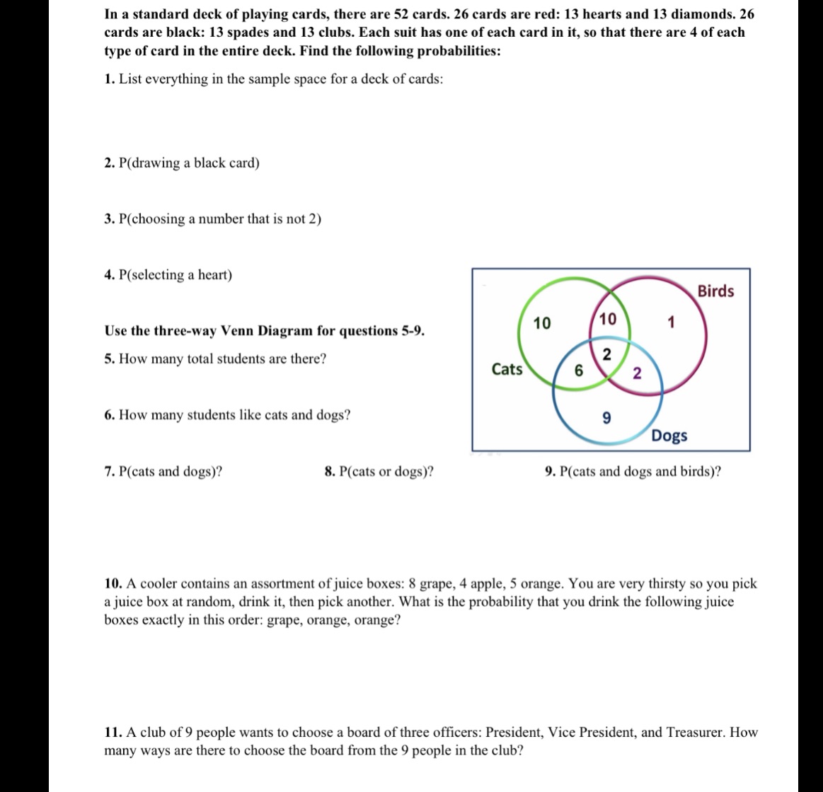 Probability In a standard deck of playing cards,