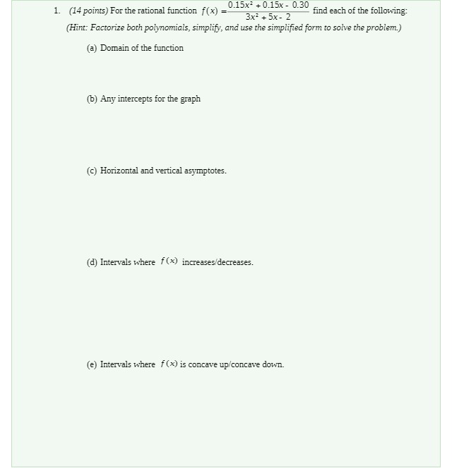 1. (14 points) For the rational function f(x)