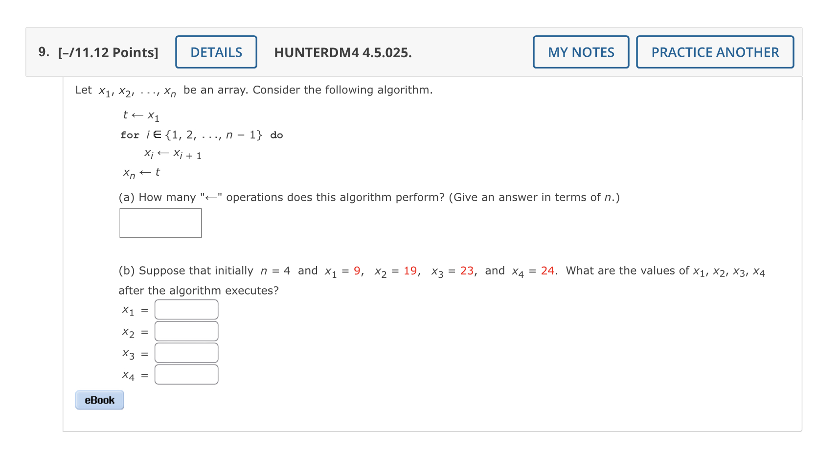 9. [-/11.12 Points] DETAILS HUNTERDM4 4.5.025. MY