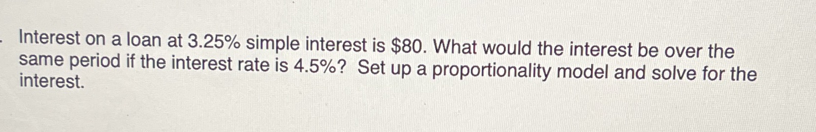 Interest on a loan at 3.25% simple interest is