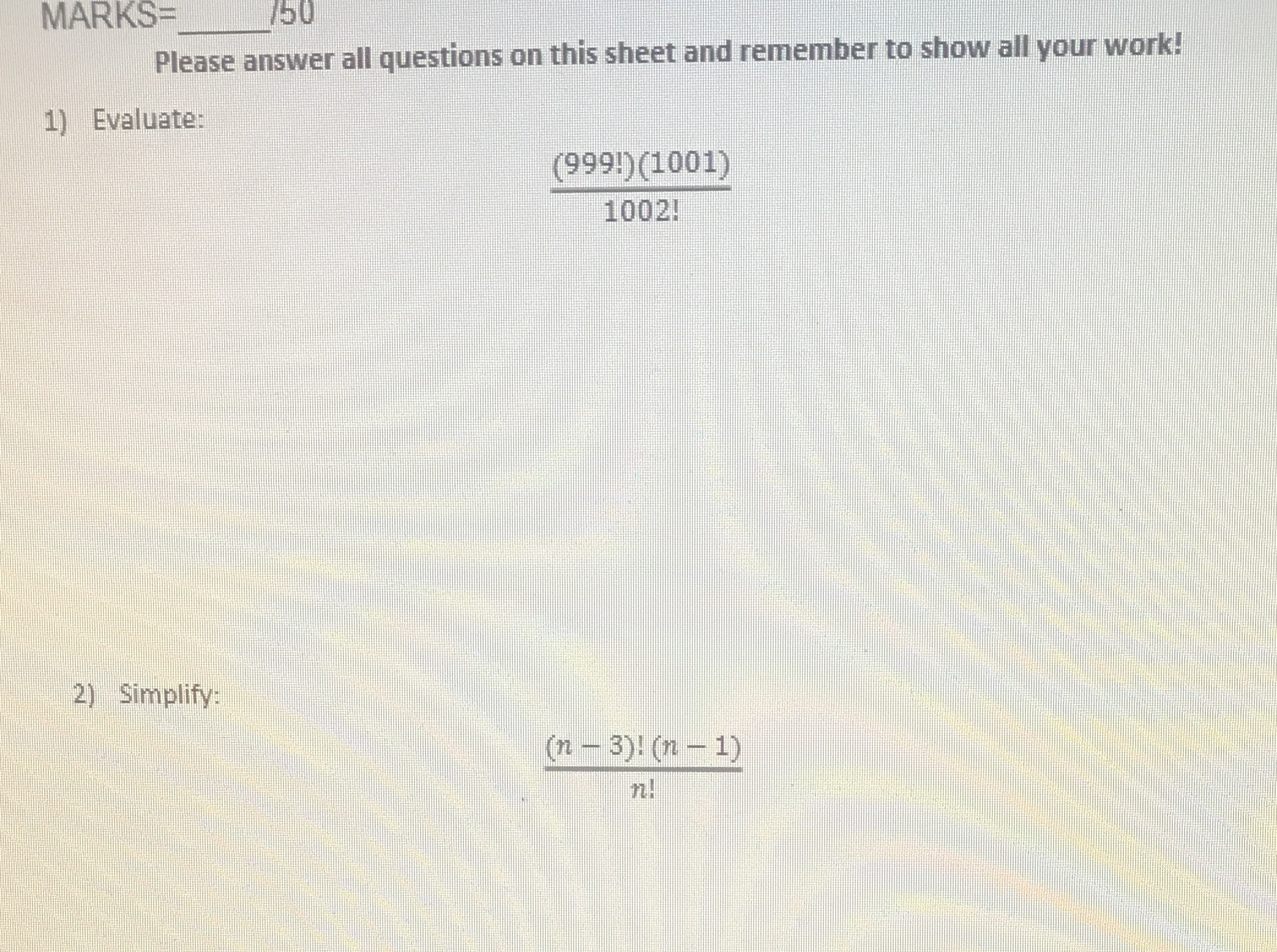 MARKS- /50 Please answer all questions on this