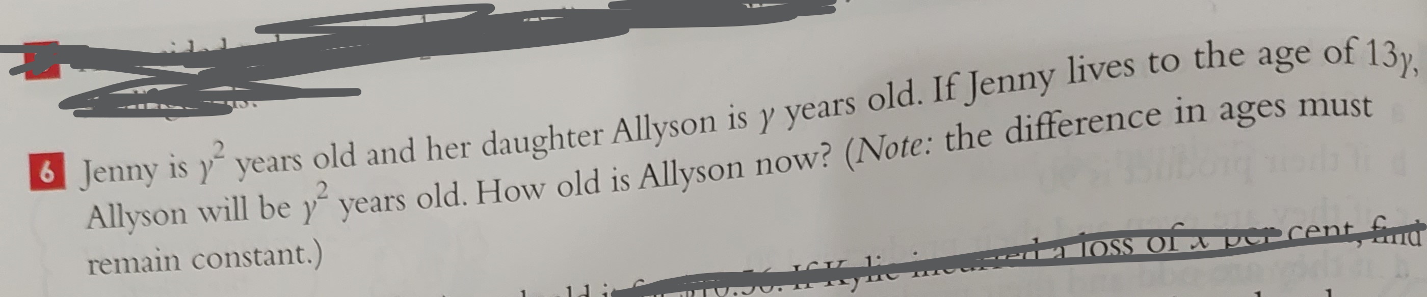 6 Jenny is y' years old and her daughter