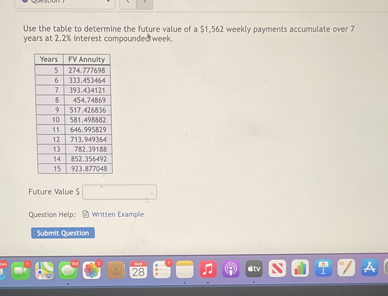 Use the table to determine the future value of a