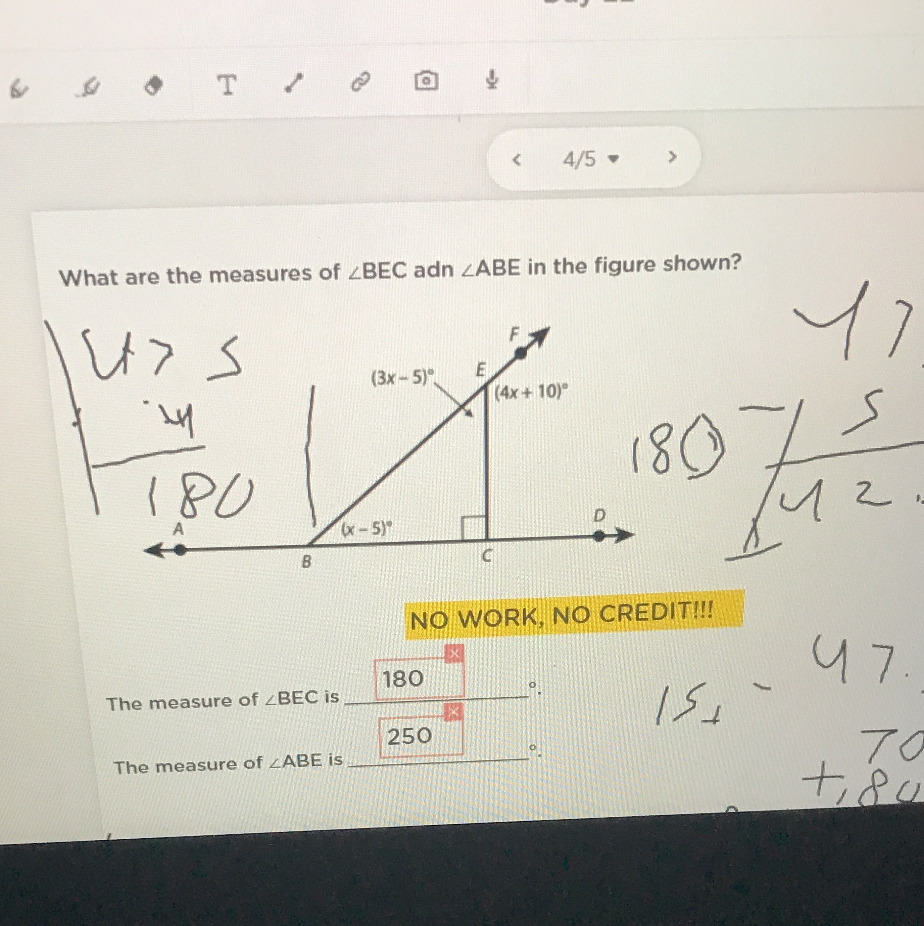 & T < 4/5 What are the measures of ZBEC adn ZABE