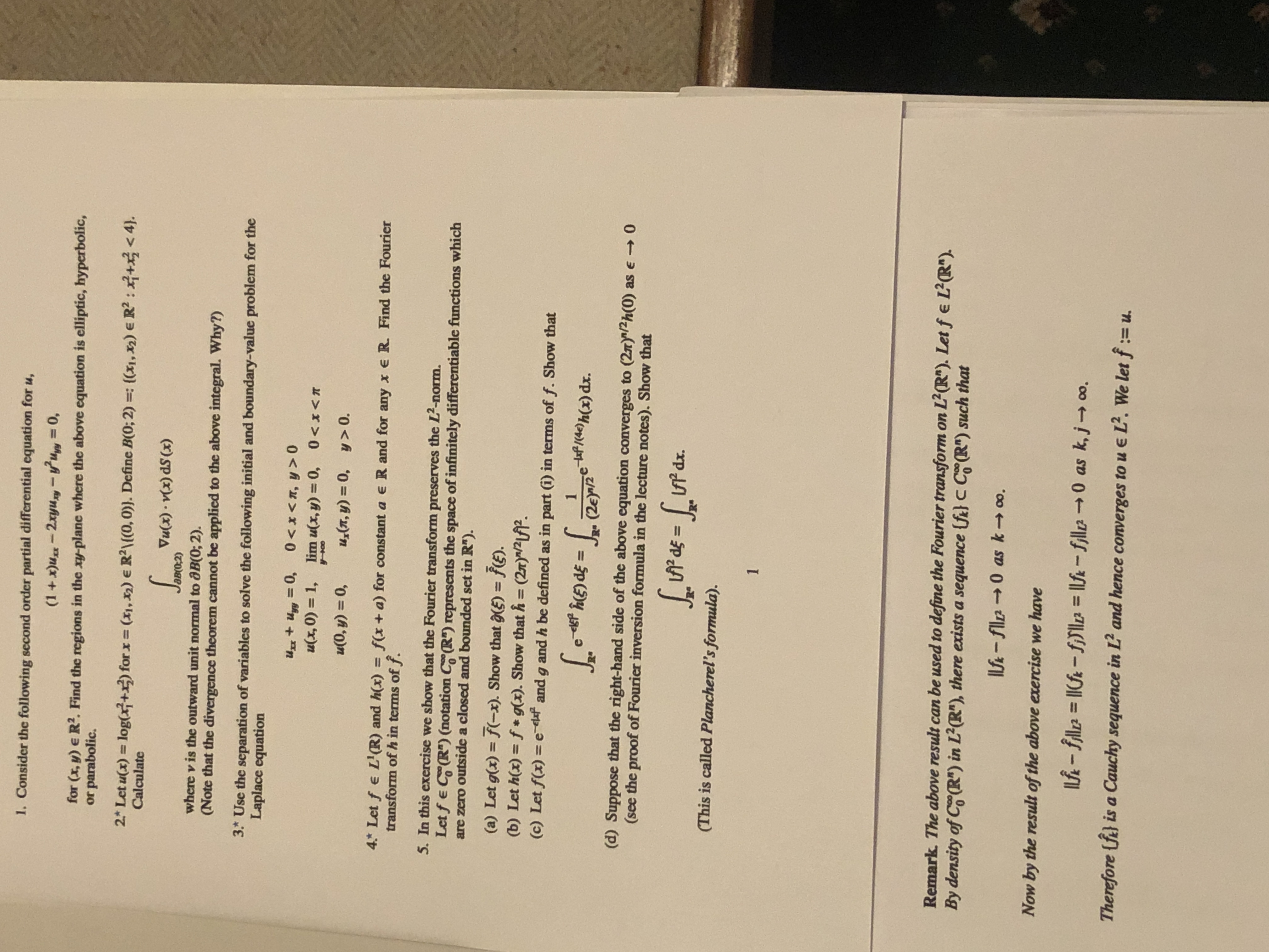 1. Consider the following second order partial