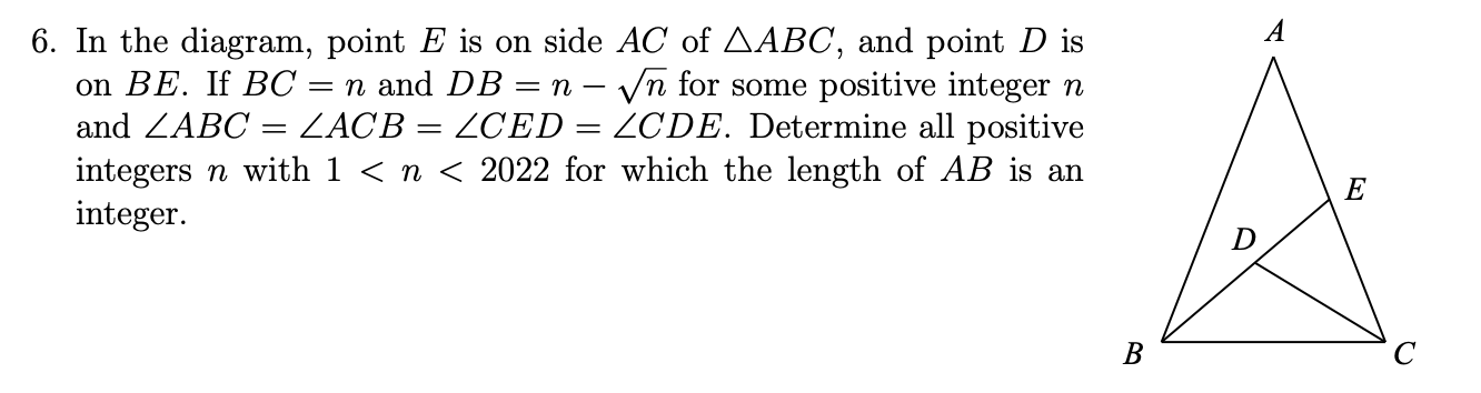 6. In the diagram, point E is on side AC of AABC,