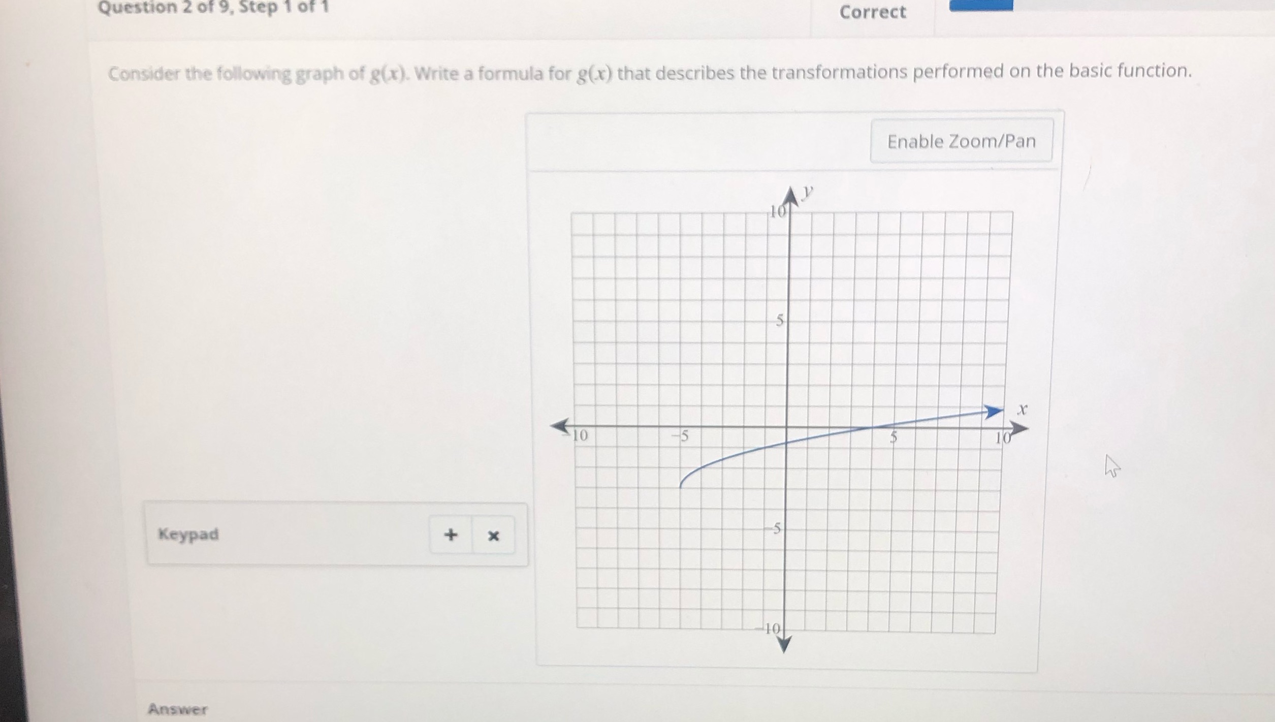 I need a answer for g(x) Question 2 of 9, Step 1