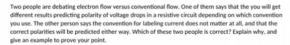 Two people are debating electron flow versus