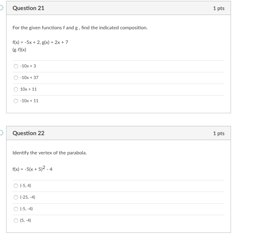 Question 21 1 pts For the given functions f and g