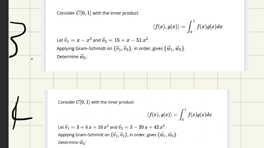 Consider C[0, 1] with the inner product (f (x),