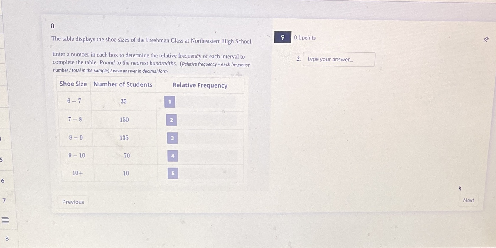 8 The table displays the shoe sizes of the
