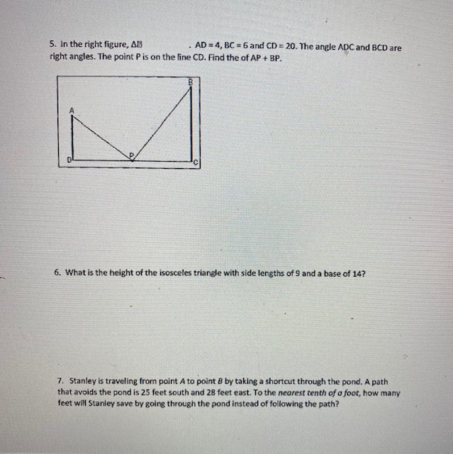 Pythagorean Theorem Applications Directions: