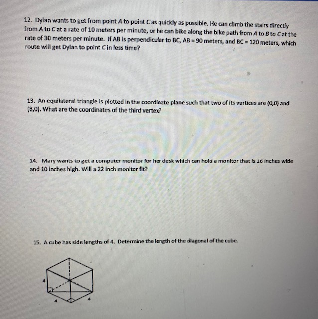 Pythagorean Theorem Applications Directions: