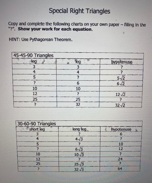 Pythagorean Theorem Applications Directions: