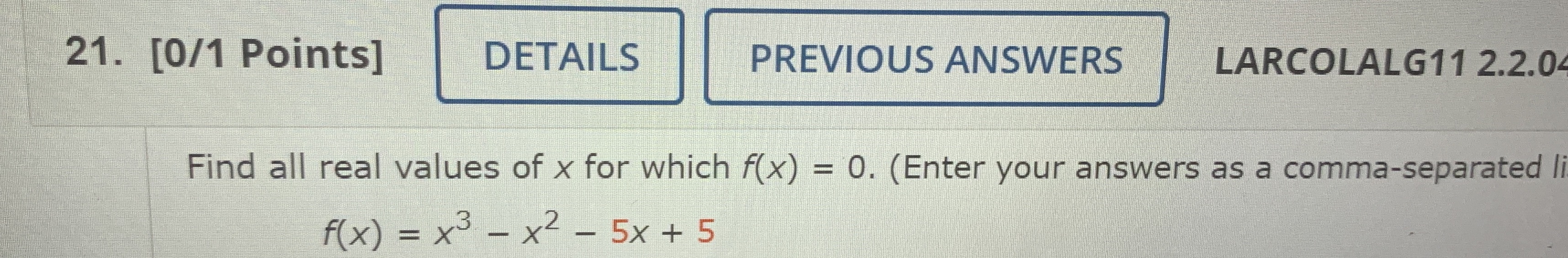 21. [0/1 Points] DETAILS PREVIOUS ANSWERS