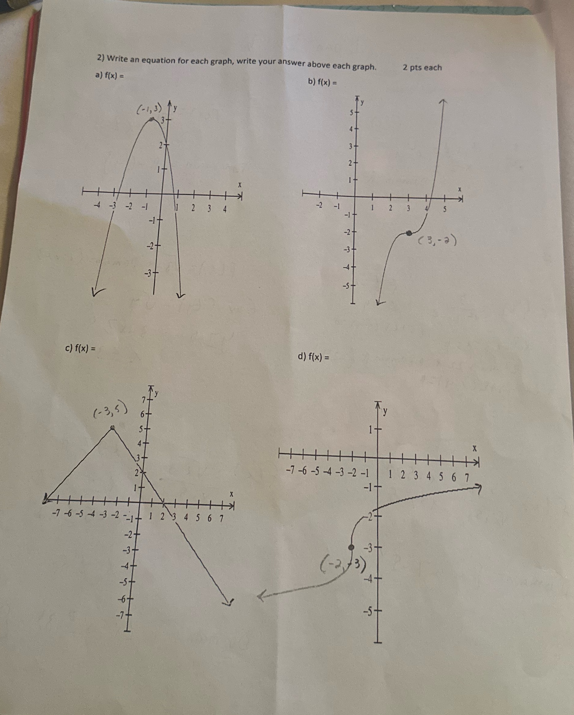 2) Write an equation for each graph, write your