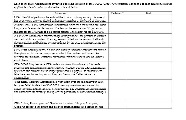 Each of the following situations involves a