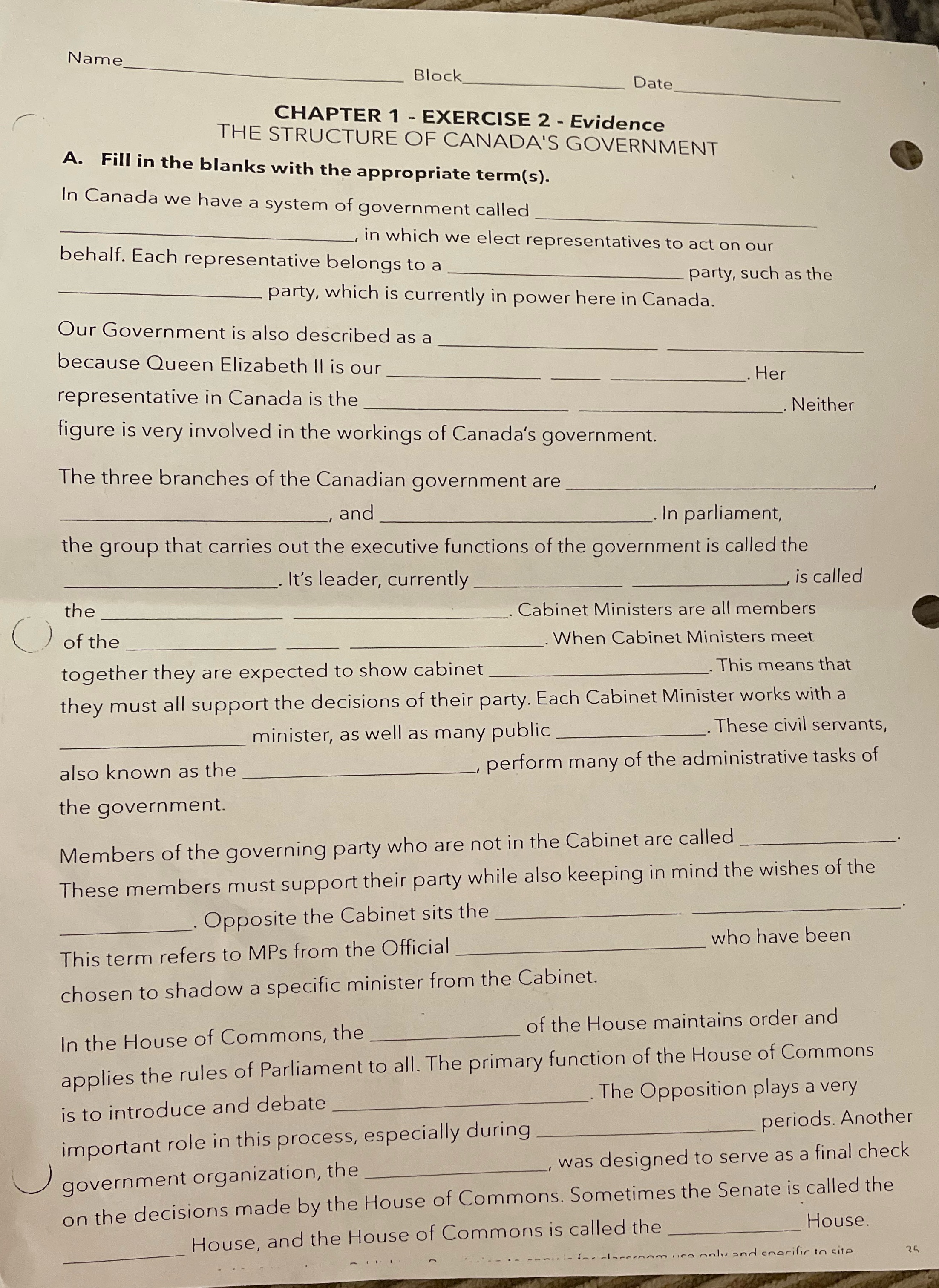 Read student workbook- Canada and the World