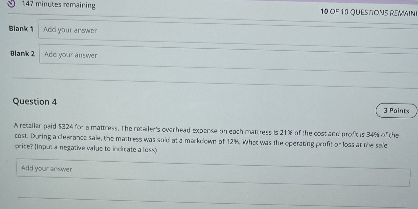147 minutes remaining 10 OF 10 QUESTIONS REMAINI