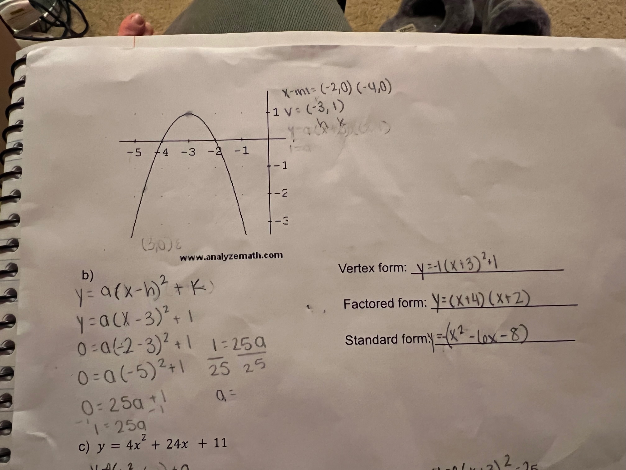 n X-int = ( - 2, 0) ( -4, 0 ) 1 V = ( - 3, 1) - 5